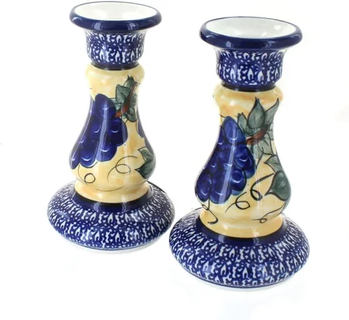 Miniatura 5 de Par de candelabros de cerámica polaca de rosa azul