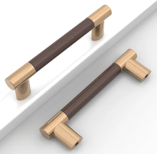 Miniatura 25 de Paquete de 10 manijas para alacena con agujero central de 3 pulgadas (76mm), tiradores de gabinete negros y dorados, tiradores de cajón de cocina