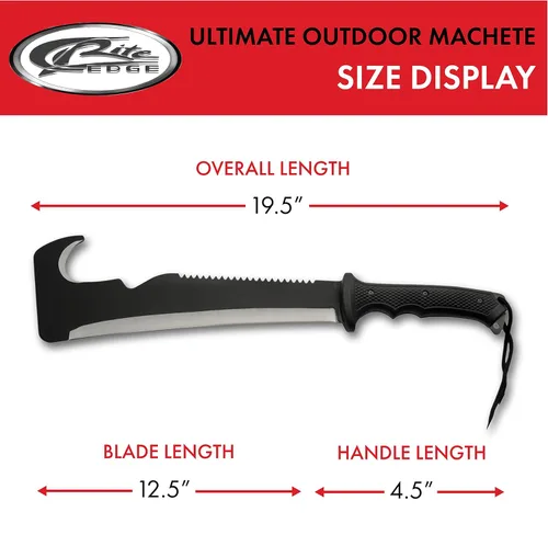 Miniatura 3 de SZCO Supplies Hook and Sawback Machete 19.5 pulgadas - Cuchillos de campamento negros con mango de goma, hoja y funda de acero inoxidable - Machete