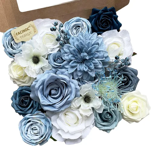 Miniatura 27 de FACINOC Rosas Flores Artificiales Ramo Combo Caja Set para Bricolaje Centros de Mesa de Boda para Mesa Nupcial Baby Shower Fiesta Decoraciones