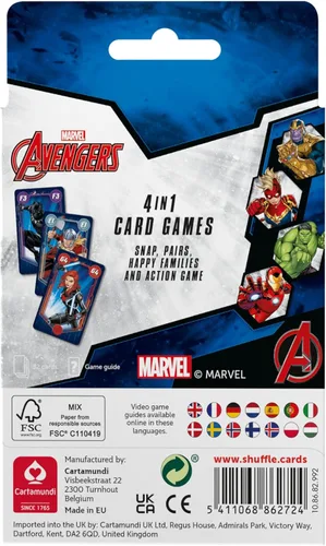 Miniatura 3 de Shuffle Juego de cartas de los Vengadores para niños – Broche 4 en 1, pares, familias felices y juego de acción, guía de juego incluida, gran regalo