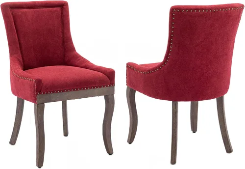 Miniatura 41 de Sillas de Comedor - Juego de 6 sillas de comedor modernas, tapizadas de tela con respaldo alto con ribete de cabeza de clavo y patas curvas
