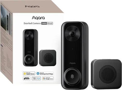 Aqara Cámara de timbre G400 con timbre, cableado/PoE, video seguro HomeKit, vista de pies a cabeza 2K HD, audio de 2 vías, Wi-Fi 6 de 2.4/5 GHz,