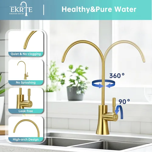 Miniatura 4 de Grifo de filtro de agua de oro cepillado, grifo de filtración de agua de oro cepillado, grifo de agua potable de oro cepillado para fregadero