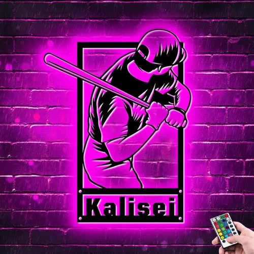 Miniatura 21 de Letrero de metal personalizado para jugador de béisbol con luz LED, nombre y número personalizado, arte de pared de béisbol, letrero de neón