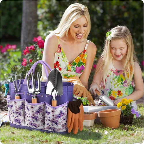 Miniatura 2 de Grenebo Herramientas de jardinería 9 piezas de herramientas de mano de jardín resistentes con herramientas de jardín de moda y duradera, bolsa