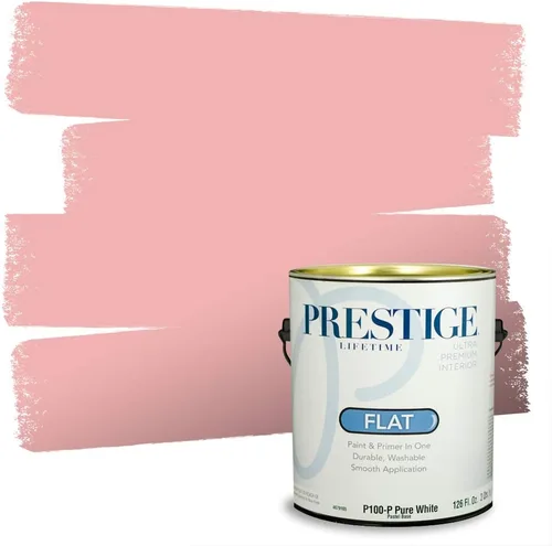 Miniatura 206 de Prestige Paints E100-T-SW6591 Pintura exterior e imprimación en uno, 1 galón, plano, combinación comparable de Sherwin Williams Amaryllis, 1 galón
