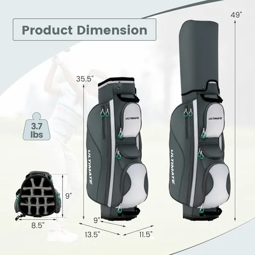 Miniatura 7 de Goplus Bolsa de carrito de golf con 14 divisores superiores, bolsa de golf con 7 bolsillos con cremallera, bolsa refrigerante, capucha para lluvia