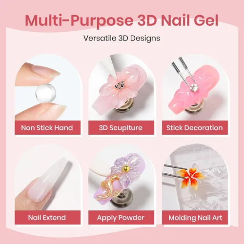 Miniatura 4 de Gel de arte de uñas 3D transparente y blanco, gel sólido constructor para uñas, antiadherente, para escultura de manos, geles duros con doble