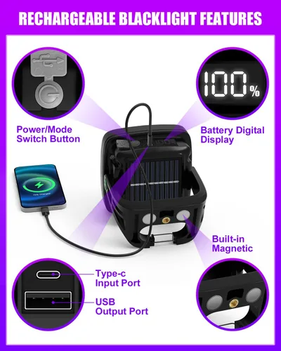 Miniatura 2 de Luz Negra Recargable, Luz Negra Alimentada por Batería de 6000 mAh, Luz de Inundación Ultravioleta Portátil Sin Cable de 395 nm para Fiesta