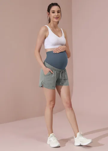 Miniatura 3 de Maacie Maternity Stretch Shorts Loose fit Drawstring Lounge Workout Shorts with Zip Pockets