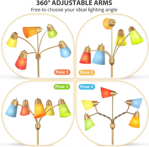 Miniatura 3 de FOLKSMATE Lámpara de Pie LED, Medusa Lámparas de Pie Altas Modernas de Múltiples Cabezales, Luz de Pie de Lectura Ajustable para Esquina para Sala