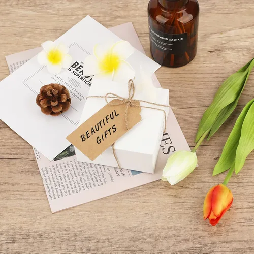 Miniatura 6 de 100 etiquetas de precios G2PLUS de papel de estraza, con una cuerda marrón e ideales para empaques, manualidades, bodas, Navidad, Día de Acción