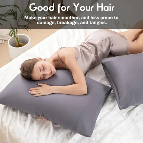Miniatura 5 de Fundas de almohada de tamaño estándar, paquete de 2 fundas de almohada de viscosa refrescante de bambú con cierre de sobre, funda de almohada fresca