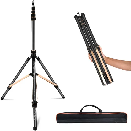 Miniatura 10 de Soonpho Soporte de luz portátil ajustable de fibra de carbono de 7 pies con trípode reversible de 180°, altura máxima de 86.5 pulgadas para cámara
