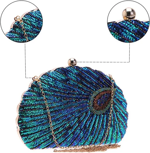 Miniatura 2 de LIFEWISH Bolso de noche único con lentejuelas de lujo para mujer, para boda, novia, fiesta, graduación, bolso de mano (azul pavo real)