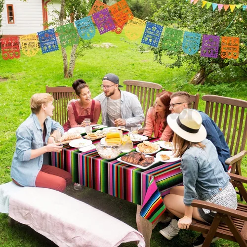 Miniatura 5 de Mantel de plástico para fiesta mexicana, 2 piezas, desechable, decoración de fiesta de cumpleaños, mantel de plástico para mesa con temática