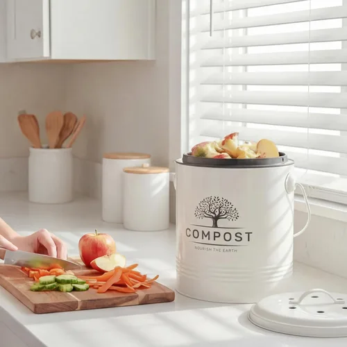 Miniatura 5 de Perfnique Contenedor de compost de cocina, contenedor de compostaje para encimera de 1.3 galones con tapa, cubo de compost interior incluye forro