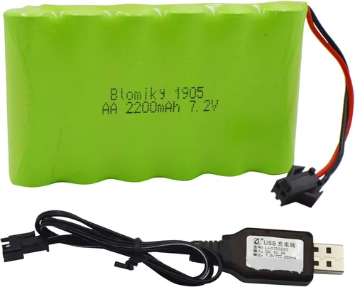 Blomiky Batería AA recargable Ni-MH de 7.2 V 2200 mAh con enchufe negro SM-2P y cable USB para versión antigua 15 canales 2.4G Huina 1550 550 RC