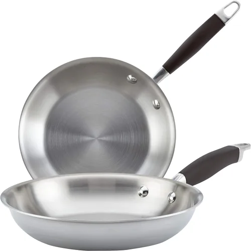 Miniatura 5 de Anolon Advanced Triply - Juego de sartenes de acero inoxidable, juego de sartén, juego de sartenes de 10.25 pulgadas y 12.75 pulgadas, color plateado