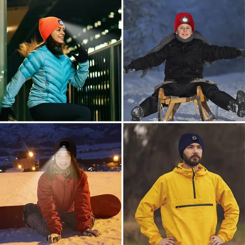 Miniatura 6 de SUNPRO Gorro LED con luz, gorro de punto iluminado, gorra recargable, regalos cálidos de invierno para hombres, mujeres, perros, caminar, acampar
