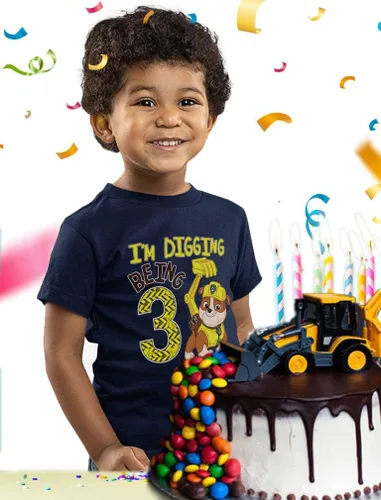 Miniatura 3 de Rubble Paw Patrol - Camiseta de 3er cumpleaños Regalo divertido para niños de 3 años Camiseta de fiesta temática de excavación para niños pequeños