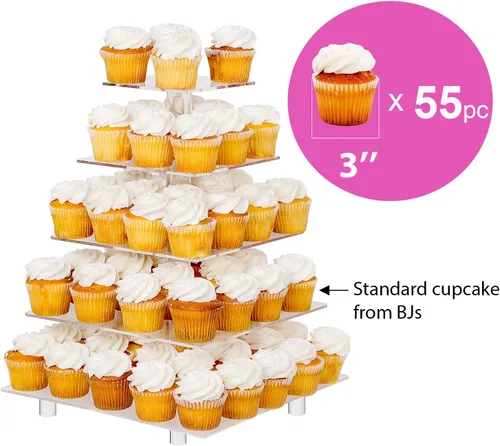Miniatura 3 de Jusalpha Soporte cuadrado de 5 niveles para cupcakes con luz, soporte para cupcakes de alta calidad, bandeja para servir, torre acrílica