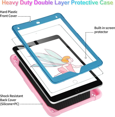 Miniatura 2 de VOFUOE Funda para iPad de 6ª/5ª generación con protector de pantalla para iPad 9.7, 2018 2017, correa de soporte de mariposa, muñecos, portalápices