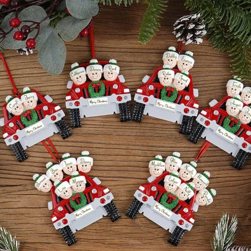 Miniatura 4 de Adornos de Navidad personalizados, adornos de Navidad 2024, adornos grabados personalizados para decoración del árbol de Navidad (Familia de 2)