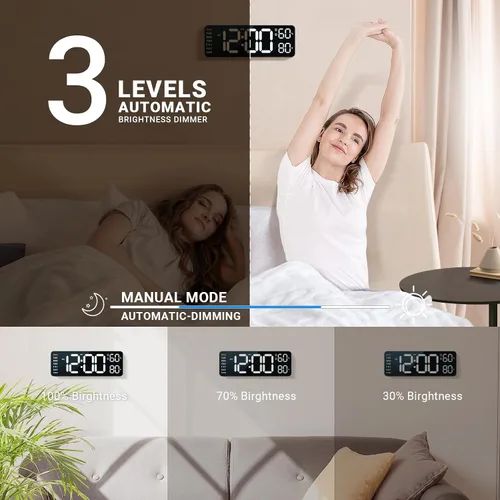 Miniatura 3 de Reloj de pared digital de 10": Reloj de doble alarma con montaje en pared, decoración para sala de estar, aula, escritorio de oficina, regalos