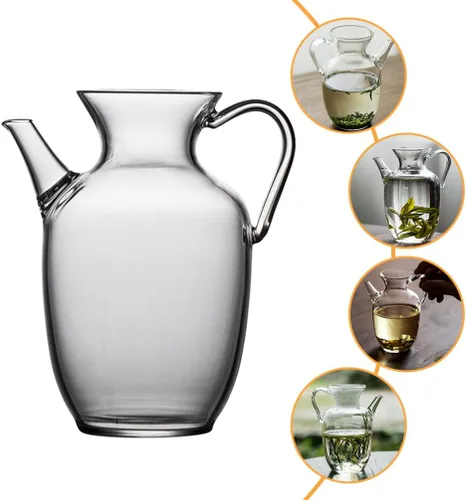 Miniatura 7 de Hemoton - Tetera de vidrio para uso doméstico Pequeña tetera de Kung Fu cómoda - Mango escaldado para elaborar cerveza y té de hierbas