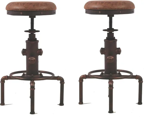 Topower Taburete de bar industrial vintage antiguo de piel sintética, diseño de boca de incendios, café, café, industrial, juego de 2, bronce rojo