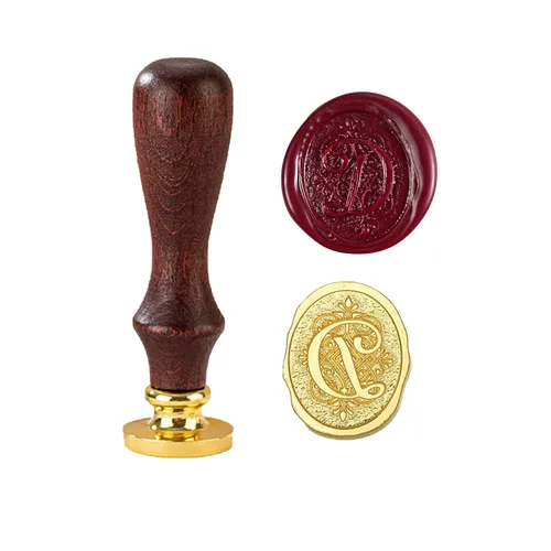 Sello de cera inicial del alfabeto D, sello de cera de sellado de letras vintage con cabeza de latón extraíble y mango de madera, para invitación de