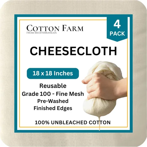 Cotton Farm - Paños de queso precortados, 18 x 18 pulgadas, grado 100, bordes sobrehilados, listos para usar, gasa de muselina para colar y cocinar,