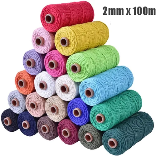 Miniatura 9 de Cordón de macramé de algodón 2 mm x 109 yardas, cuerda de algodón colorida para manualidades DIY, ganchos de plantas (Beige)