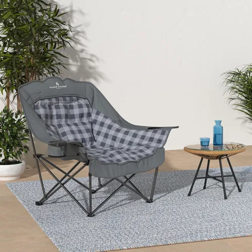 Miniatura 2 de Silla de camping de gran tamaño Black Sierra para adultos, asiento resistente para exteriores con acolchado suave, soporta 400 libras, portavasos