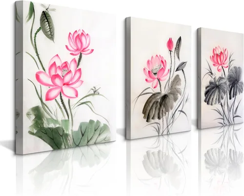Miniatura 44 de Arte de Pared de Acuarela de Estilo Asiático Tradicional Chino Pájaro en Rama de Flor de Cerezo Roja Decoración Paisaje Floral Oriental Pintura