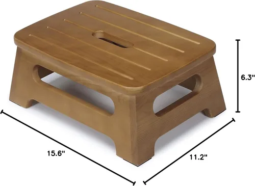 Miniatura 8 de Taburete de madera con carga máxima de 350 libras, taburete de un solo paso para adultos con tapete antideslizante, taburetes multiusos