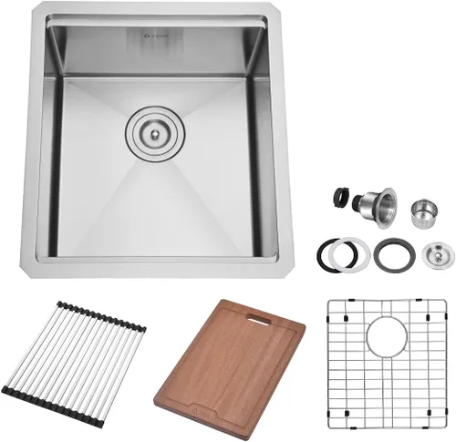 Miniatura 10 de ZEEK Fregadero de cocina con estación de trabajo de doble cuenco de montaje inferior 32 con accesorios, calibre 16, acero inoxidable 50/50 tazón