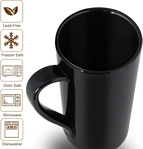 Miniatura 2 de Juego de 6 tazas de café de porcelana de 20 onzas, tazas de café grandes y altas con asas, tazas de café modernas de cerámica para café, té, cacao