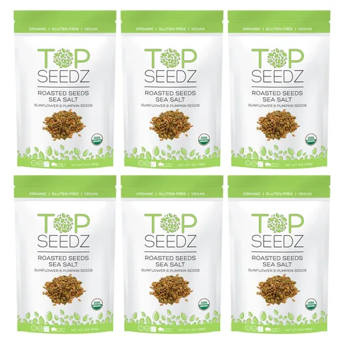 Top Seedz Semillas tostadas con sal marina veganas certificadas sin gluten | Paquete de 6 | 6 onzas | Hecho de semillas de girasol y calabaza sin
