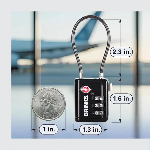 Miniatura 5 de Brinks TSA - Cerradura indicadora aceptada para equipaje, color negro, combinación reajustable, grillete largo de 2.5 pulgadas, llave TSA008 más