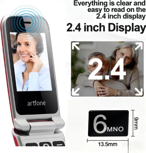 Miniatura 3 de artfone G3 Pro Rojo - Teléfono Flip 4G LTE para Personas Mayores Teléfono Flip Desbloqueado con Botón SOS Altavoz Fuerte Cámara Reloj