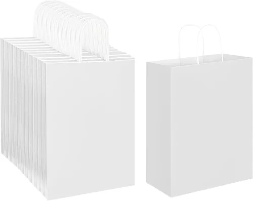 Miniatura 13 de Oikss Paquete de 100 Bolsas de Papel Kraft Marrón Natural Liso de 10x5x13 con Asas al Por Mayor para Favores de Fiestas de Cumpleaños Comestibles