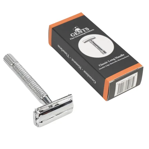 Miniatura 6 de GENTS - Maquinilla de afeitar clásica de doble filo de mango largo – Maquinilla de afeitar abierta mariposa 10 repuestos de hoja de doble filo