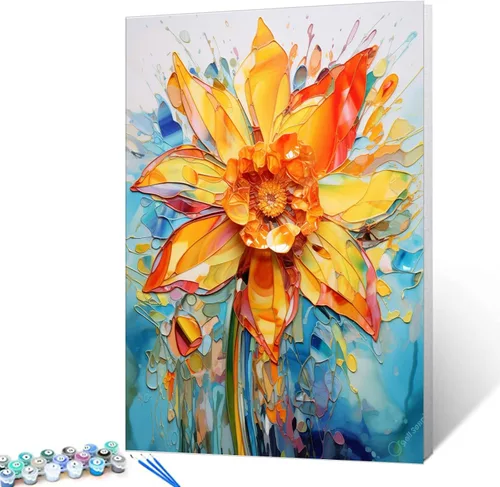 Pintura por números de flores de acuarela amarilla para adultos, principiantes, estudiantes y niños, ideal para regalo de cumpleaños, aniversario,