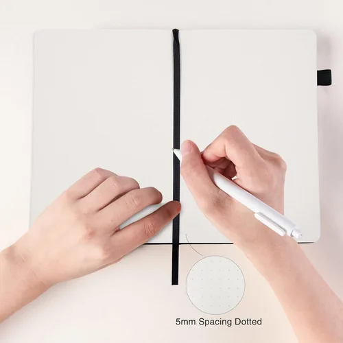 Miniatura 5 de Paquete de 5 cuadernos punteados con bucle para bolígrafo, cuaderno de tapa dura para el trabajo, papel grueso de alta calidad de 3.53 oz/m²
