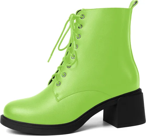 Miniatura 120 de ROSERWISH Botas altas de tacón bajo y grueso para mujer, con cordones, cómodas, modernas, con puntera redonda, de 2.5 pulgadas