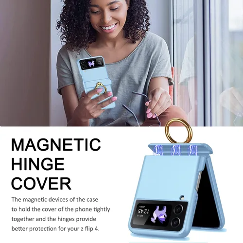 Miniatura 3 de Miimall Funda para Samsung Galaxy Z Flip 4 con soporte de anillo, funda para Galaxy Z Flip 4 con protección magnética de bisagra + protector