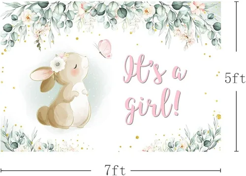Miniatura 3 de MEHOFOND Fondo para decoración de fiesta de baby shower, de 7 x 5 pies, pancarta de primavera de Pascua, rosa, floral, mariposa, conejo, hojas